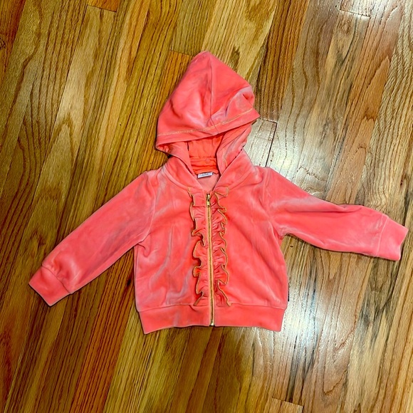 Polarn O. Pyret velour jump suit pink salmon color with gold accents - Picture 2 of 6
